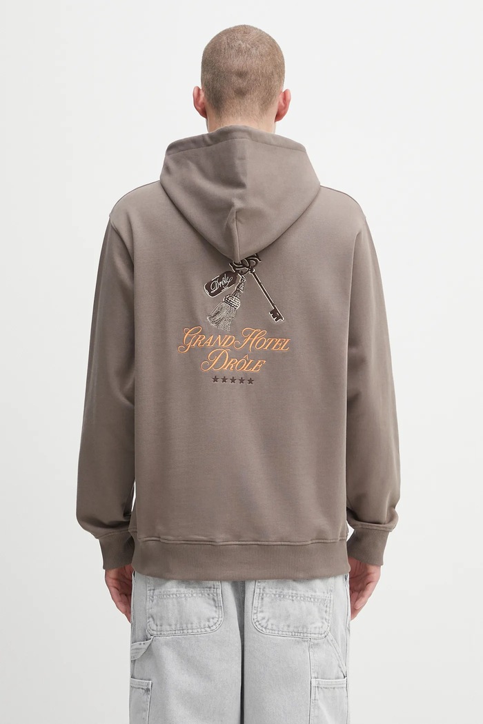 Drôle de Monsieur felpa in cotone Le Hoodie Grand HUtel stampa all-over marrone H.HO184.CO127