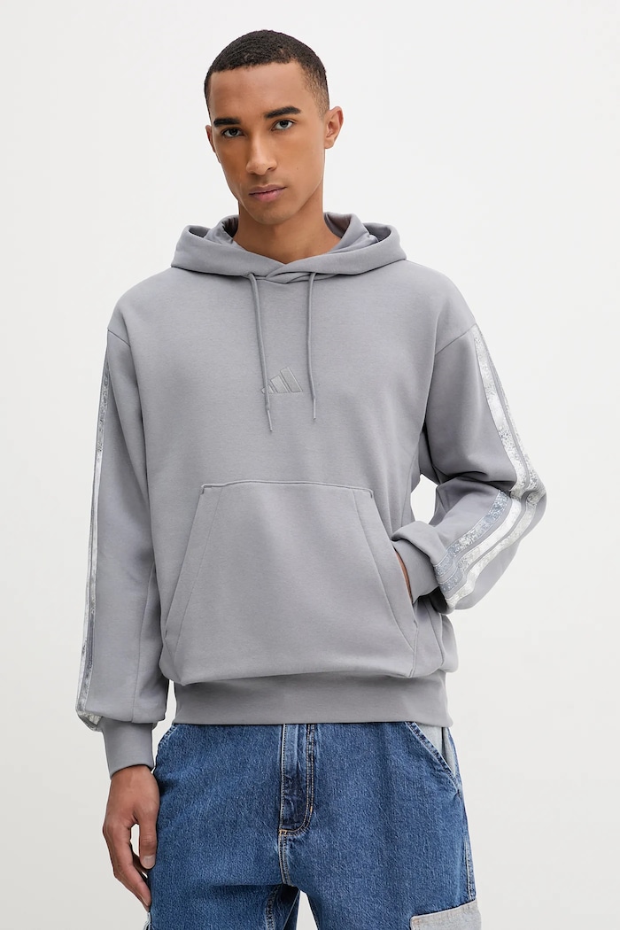 Mikina adidas Seasonal AOP s kapucňou sivá JM1725