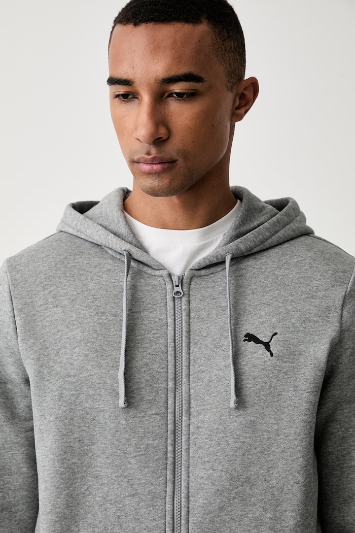 Puma μπλούζα με κουκούλα και κουμπιά ανδρική με βαμβάκι γκρί 682590