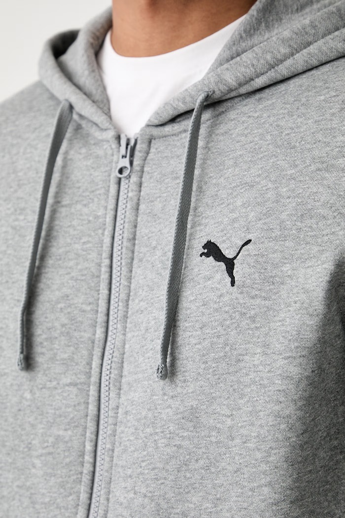 Puma μπλούζα με κουκούλα και κουμπιά ανδρική με βαμβάκι 682590 γκρί