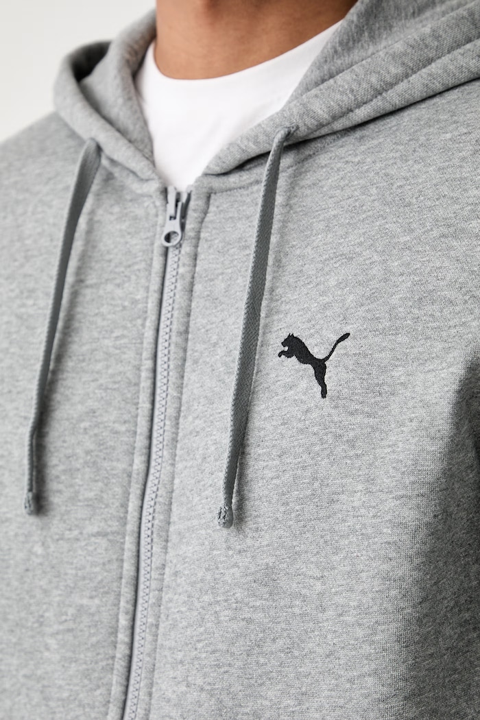 Puma μπλούζα με κουκούλα και κουμπιά ανδρική με βαμβάκι 682590 γκρί