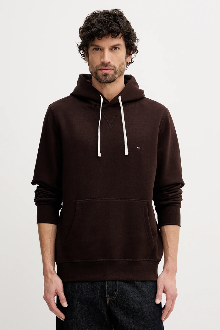 Mikina Tommy Hilfiger s kapucí hnědá MW0MW39997
