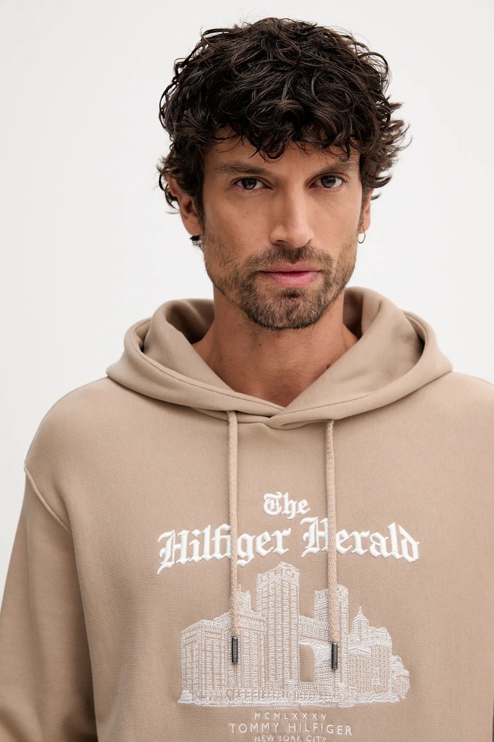Bombažen pulover Tommy Hilfiger bež MW0MW40066