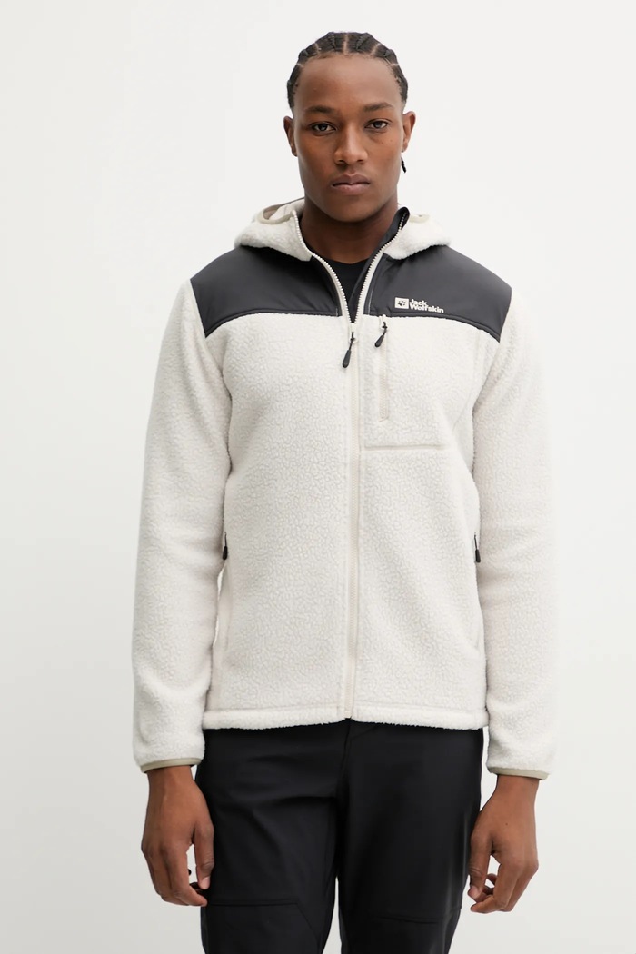 Jack Wolfskin bluza sportowa KAMMWEG PILE z kapturem beżowy 1711271