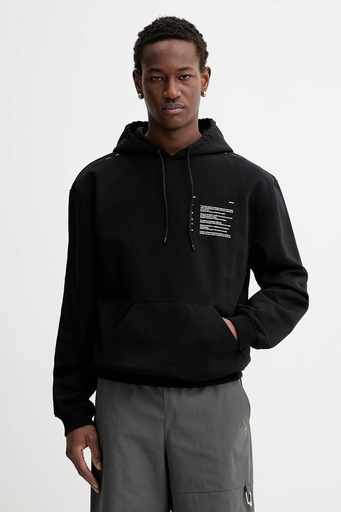 Bavlněná mikina Heliot Emil s kapucí černá AW25.M.08.087.BLK01