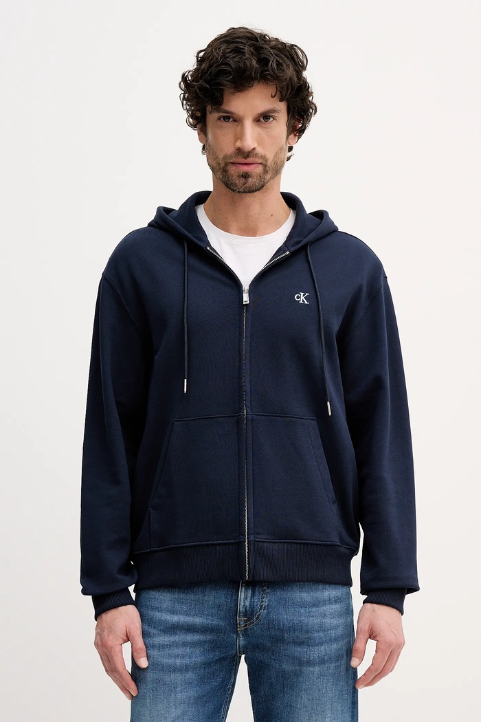 Bavlněná mikina Calvin Klein Jeans s kapucí námořnická modř LV04RD240G