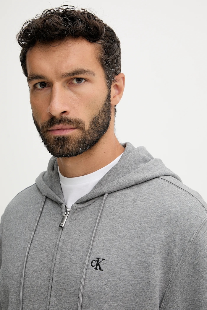 Calvin Klein Jeans hanorac cu fermoar și glugă pentru bărbați din bumbac gri LV04RD240G
