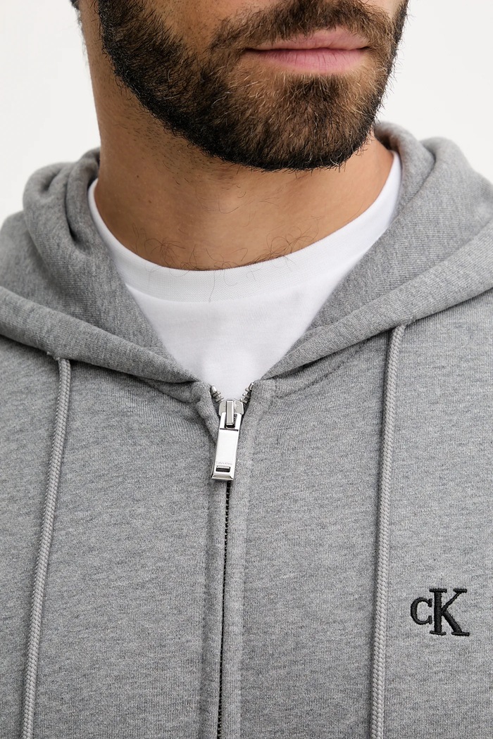 Calvin Klein Jeans hanorac cu fermoar și glugă pentru bărbați din bumbac LV04RD240G gri