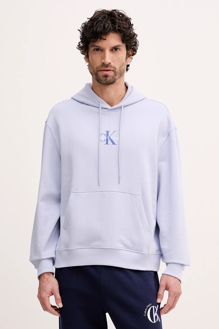 Calvin Klein Jeans mikina s kapucí pánská bavlněná potisk modrá LV04RD243G