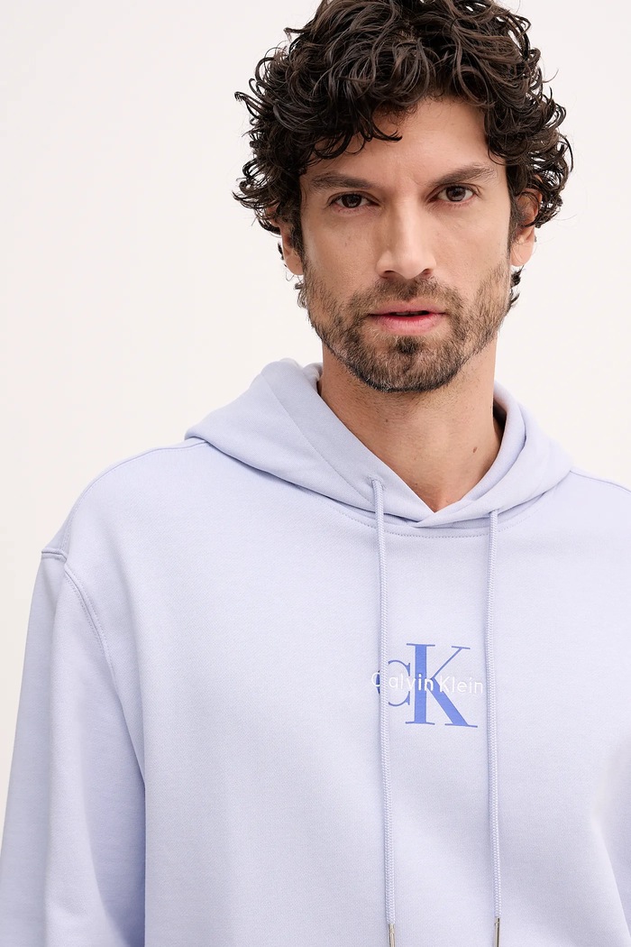 Calvin Klein Jeans mikina s kapucí pánská bavlněná modrá LV04RD243G