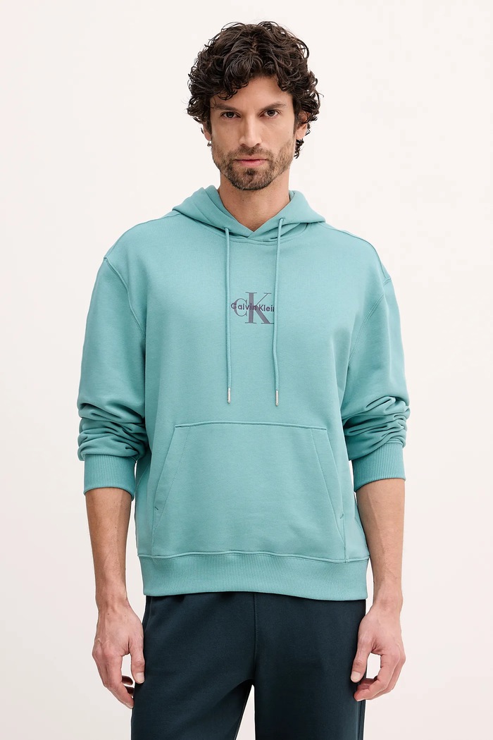 Calvin Klein Jeans mikina s kapucí pánská bavlněná tyrkysová LV04RD243G