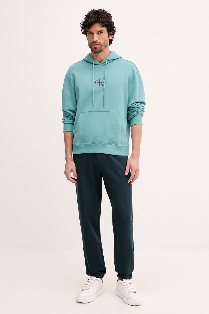 Calvin Klein Jeans mikina s kapucí pánská bavlněná LV04RD243G tyrkysová SS26