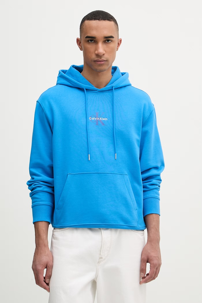 Calvin Klein Jeans mikina s kapucňou pánska bavlnená modrá LV04RD243G