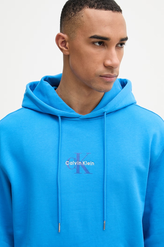 Calvin Klein Jeans mikina s kapucňou pánska bavlnená modrá LV04RD243G