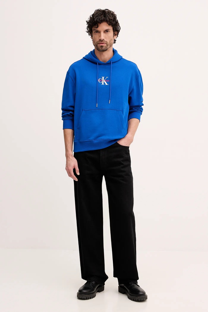 Calvin Klein Jeans mikina s kapucí pánská bavlněná LV04RD243G modrá SS26