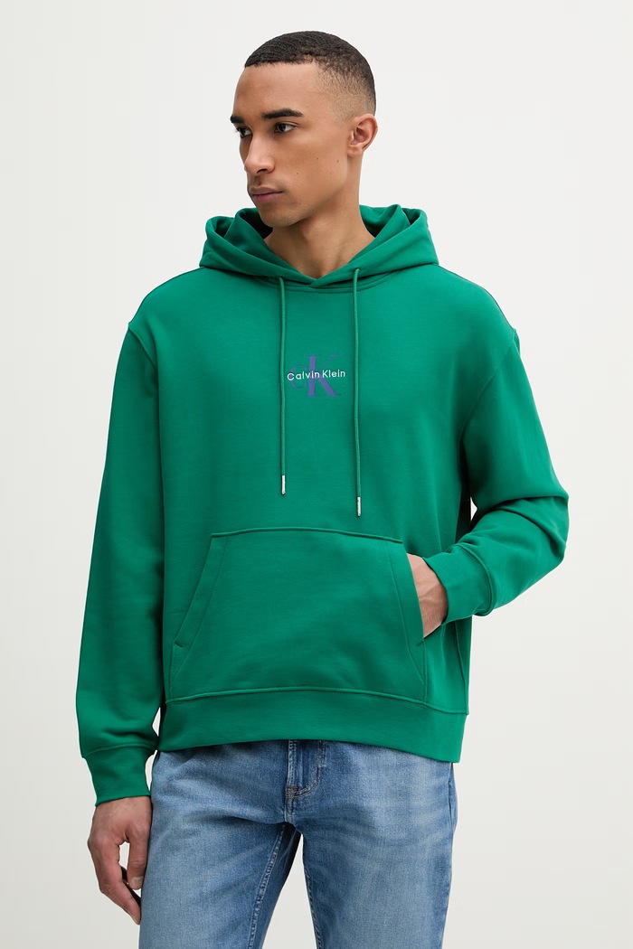 Calvin Klein Jeans mikina s kapucňou pánska bavlnená zelená LV04RD243G