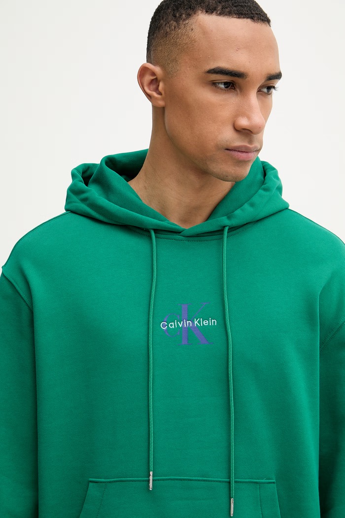 Calvin Klein Jeans mikina s kapucňou pánska bavlnená zelená LV04RD243G