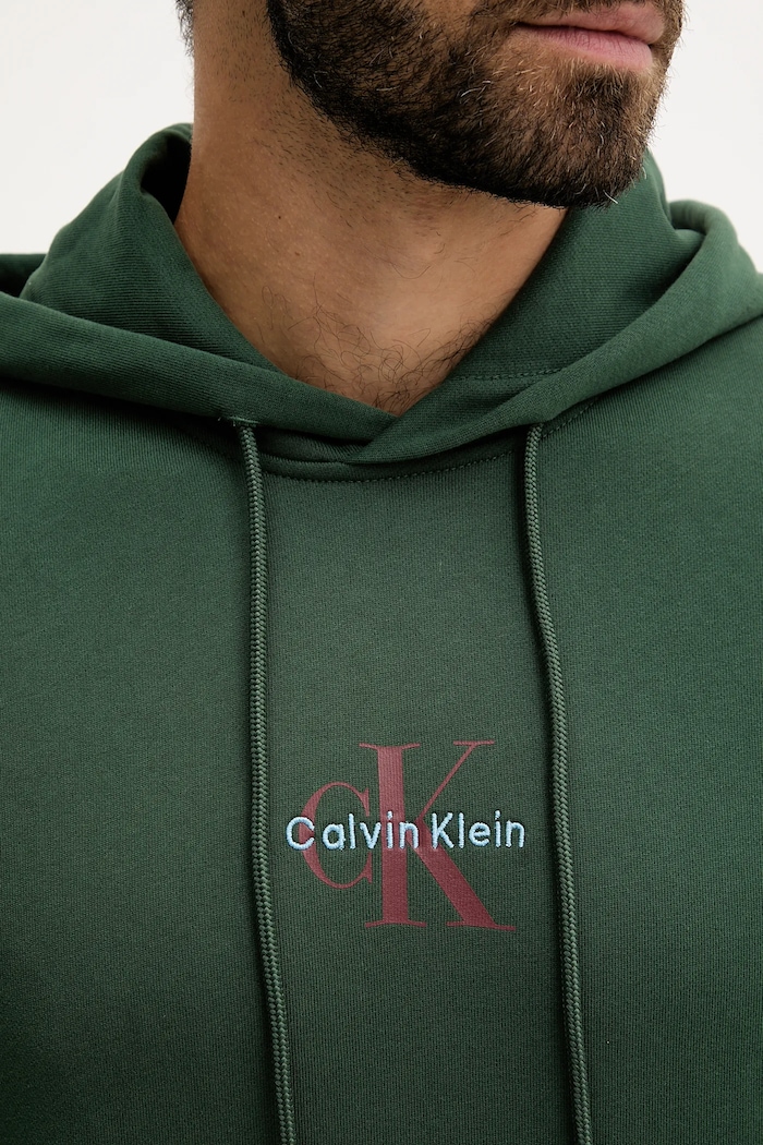 Calvin Klein Jeans bluza z kapturem męska bawełniana zielony LV04RD243G