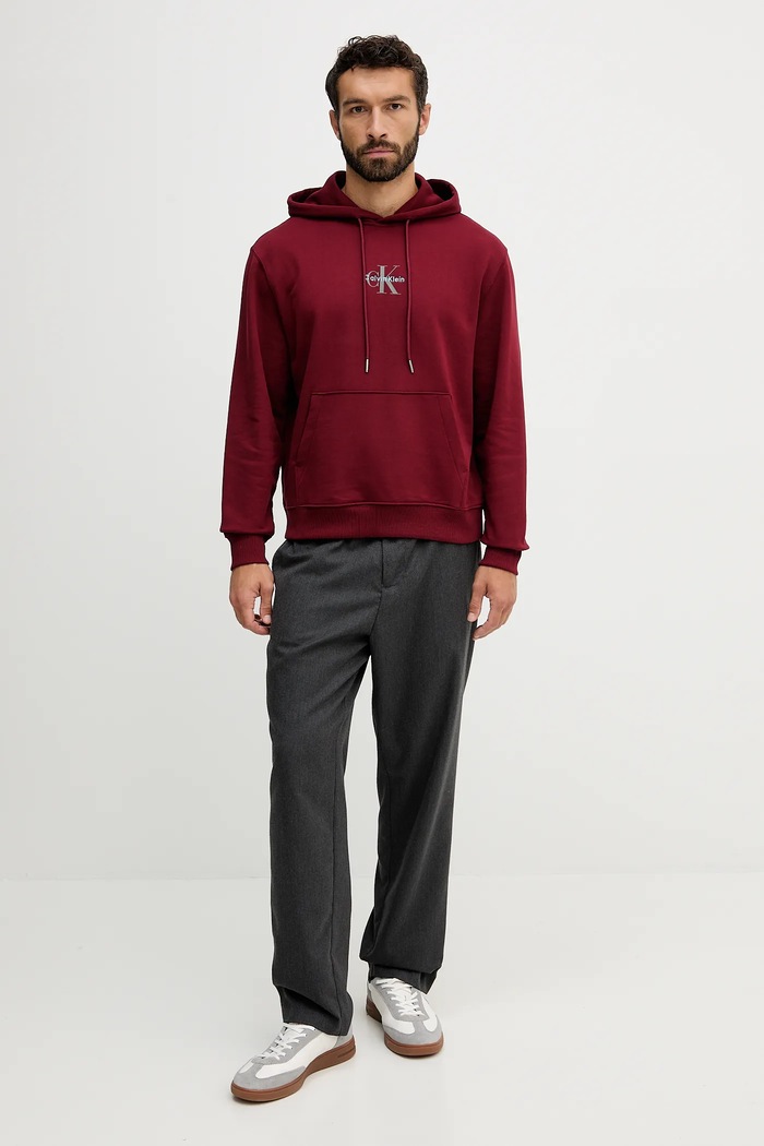 Calvin Klein Jeans mikina s kapucňou pánska bavlnená LV04RD243G burgundské SS26