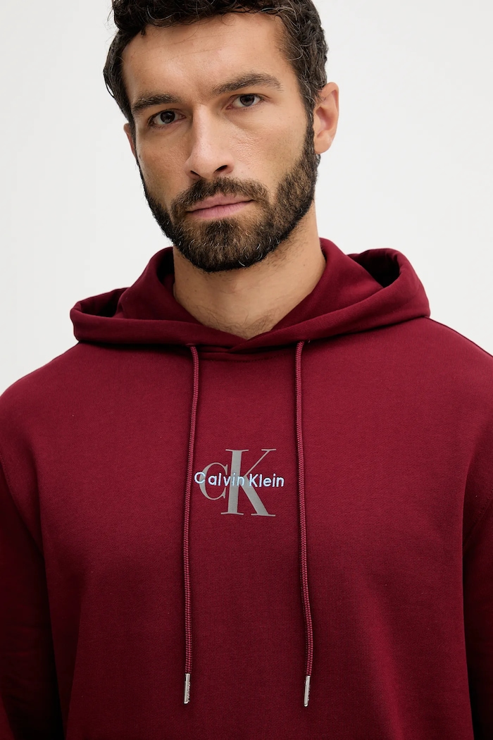 Calvin Klein Jeans mikina s kapucňou pánska bavlnená burgundské LV04RD243G