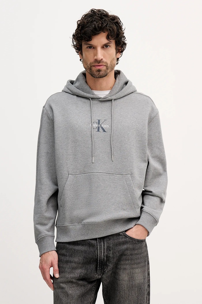 Calvin Klein Jeans pulover s kapuco moški bombažen siva LV04RD243G