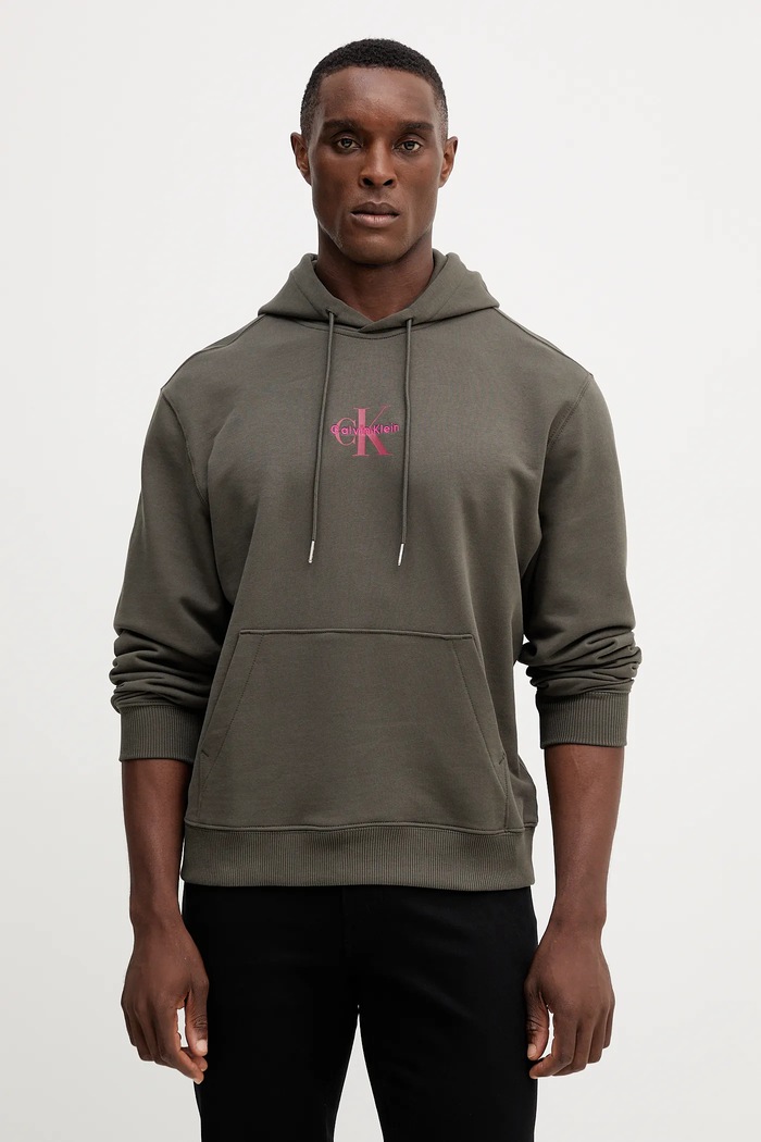 Calvin Klein Jeans mikina s kapucňou pánska bavlnená potlač sivá LV04RD243G