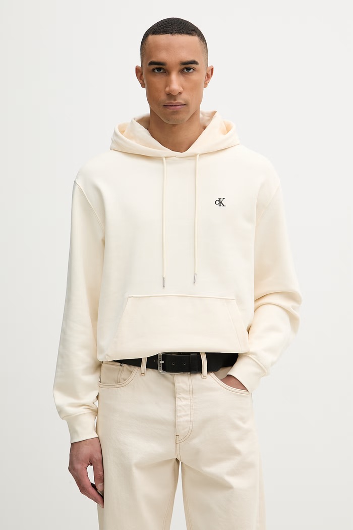 Calvin Klein Jeans mikina s kapucňou pánska bavlnená béžová LV04RC297G
