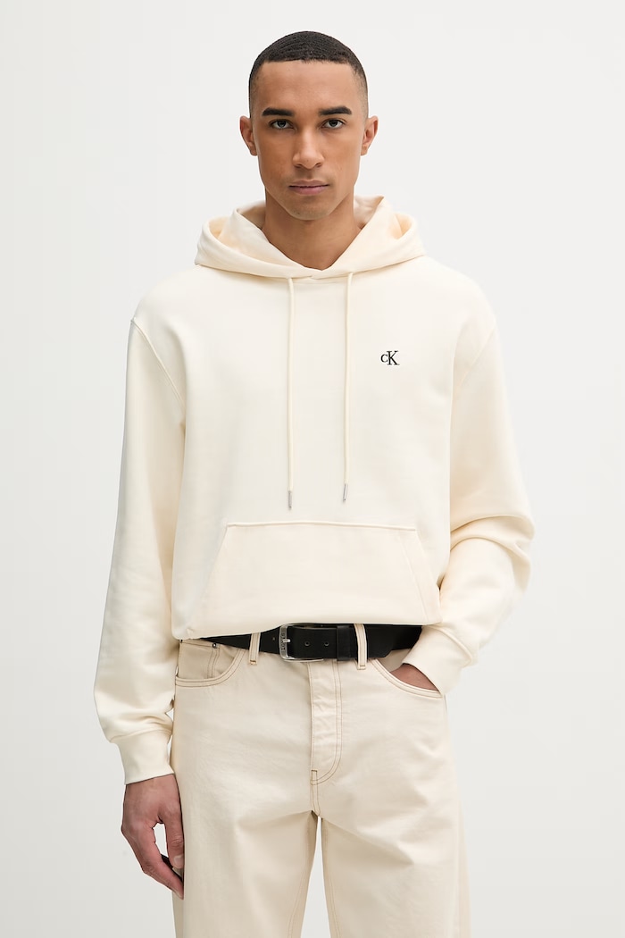 Calvin Klein Jeans mikina s kapucňou pánska bavlnená béžová LV04RC297G
