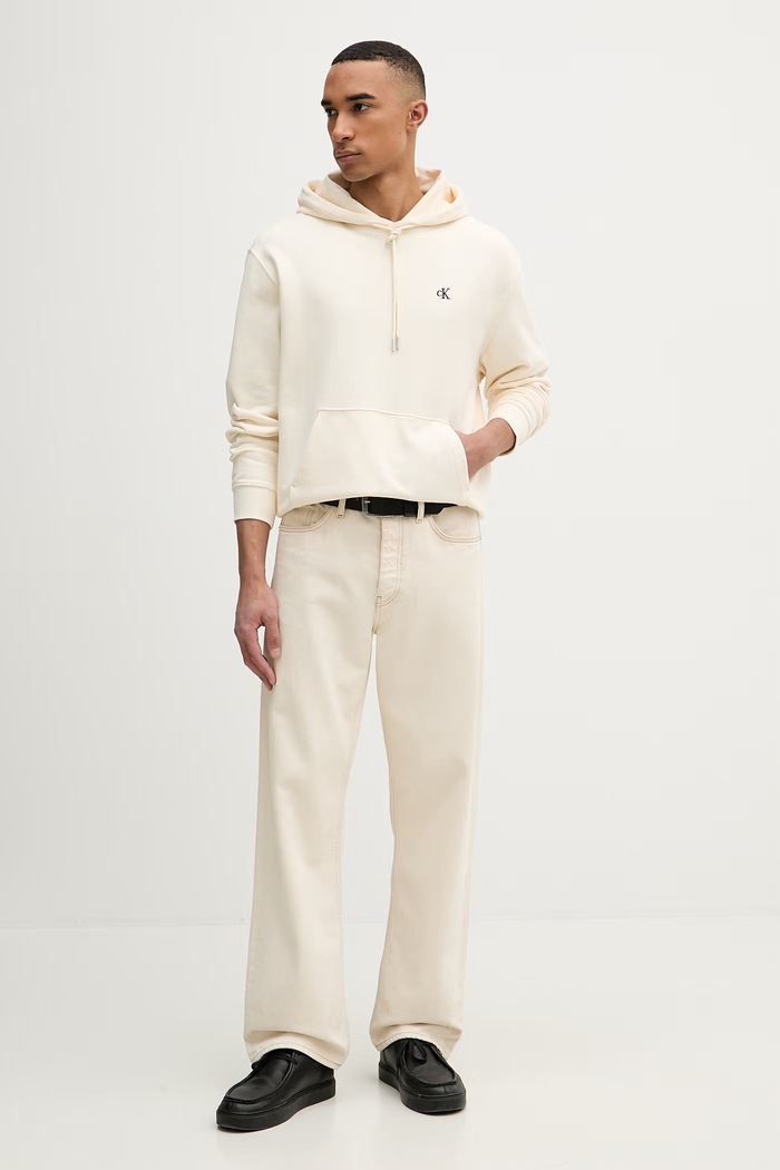Calvin Klein Jeans mikina s kapucňou pánska bavlnená LV04RC297G béžová SS26