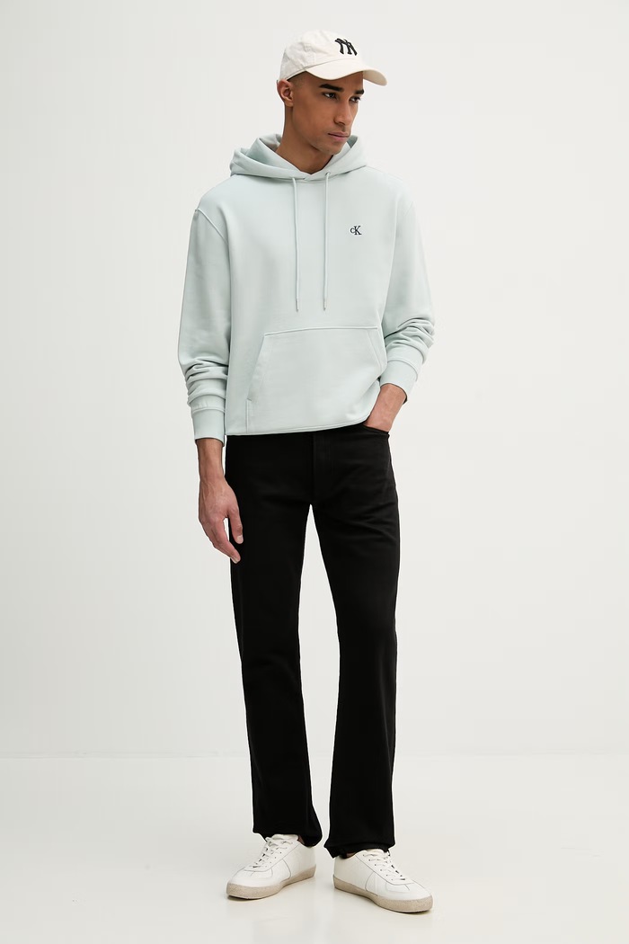 Calvin Klein Jeans mikina s kapucňou pánska bavlnená LV04RC297G tyrkysová SS26