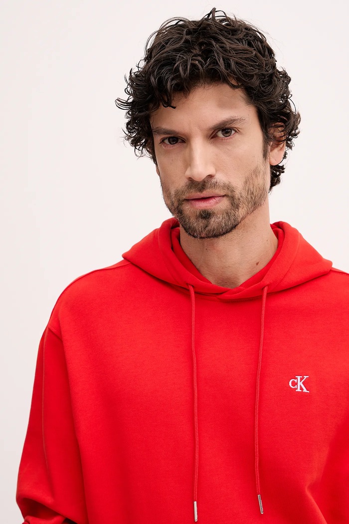 Calvin Klein Jeans mikina s kapucňou pánska bavlnená červená LV04RC297G