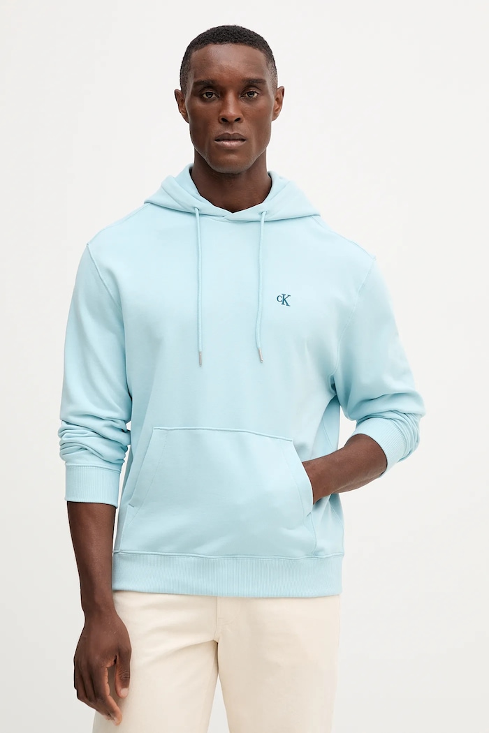 Calvin Klein Jeans mikina s kapucí pánská bavlněná s kapucí modrá LV04RC297G