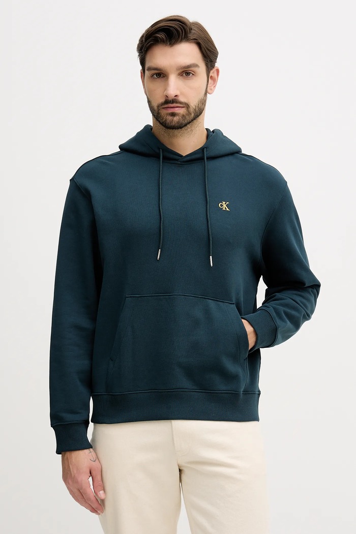 Calvin Klein Jeans mikina s kapucňou pánska bavlnená bavlna zelená LV04RC297G