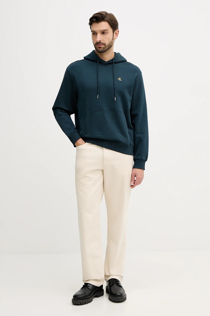 Calvin Klein Jeans mikina s kapucňou pánska bavlnená LV04RC297G zelená SS26