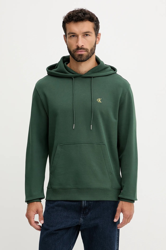 Calvin Klein Jeans mikina s kapucňou pánska bavlnená bavlna zelená LV04RC297G