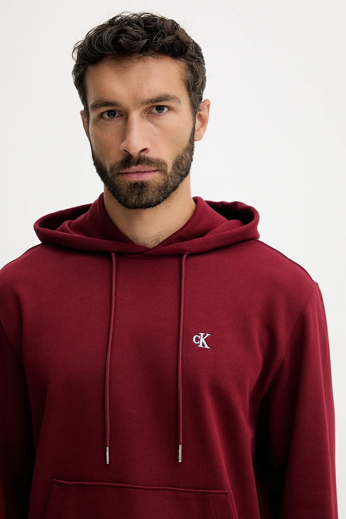 Oblečenie Calvin Klein Jeans mikina s kapucňou pánska bavlnená LV04RC297G burgundské