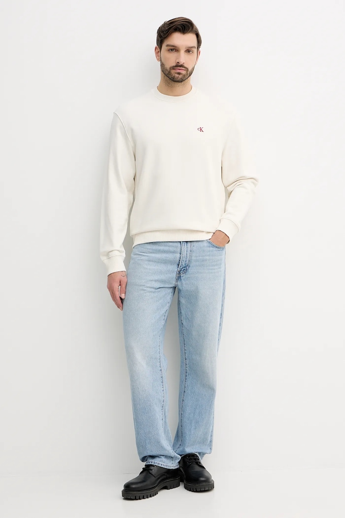 Calvin Klein Jeans mikina pánska bavlnená LV04RC296G béžová SS26