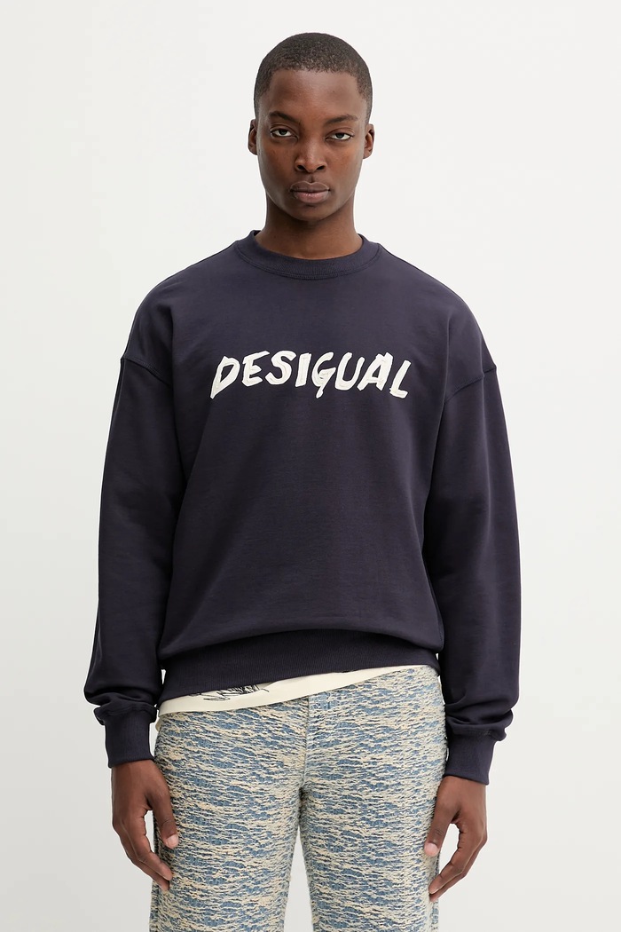 Desigual hanorac de bumbac PHIL print bleumarin 25WMSK05