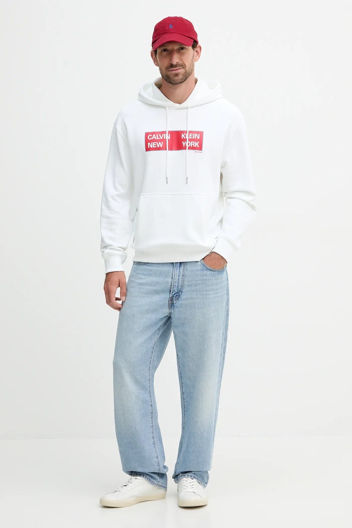 Памучен суичър Calvin Klein Jeans LV04RD259G бял AW25