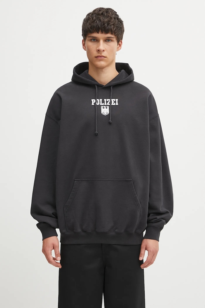 Кофта VETEMENTS Polizei Oversized з капюшоном чорний UH76HD300B