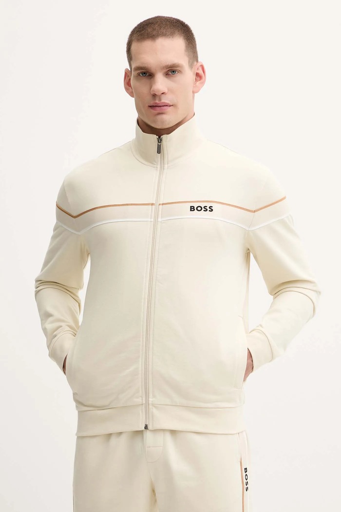 Бавовняна кофта BOSS Iconic Jacket Zip без капюшона бежевий 50550612