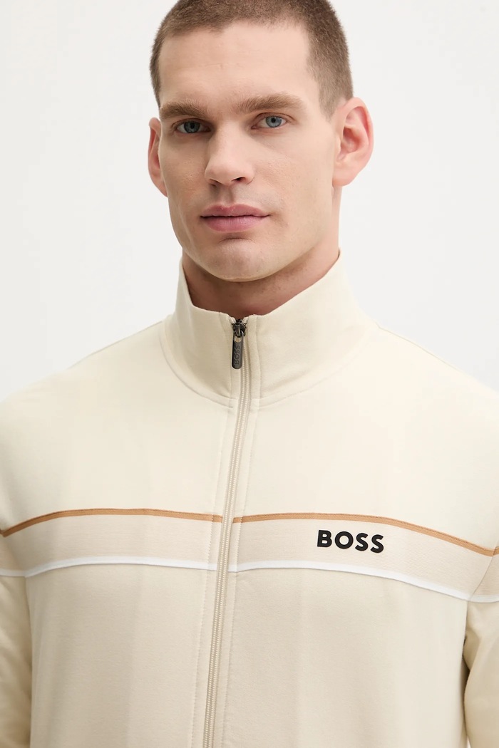 Бавовняна кофта BOSS Iconic Jacket Zip бежевий 50550612
