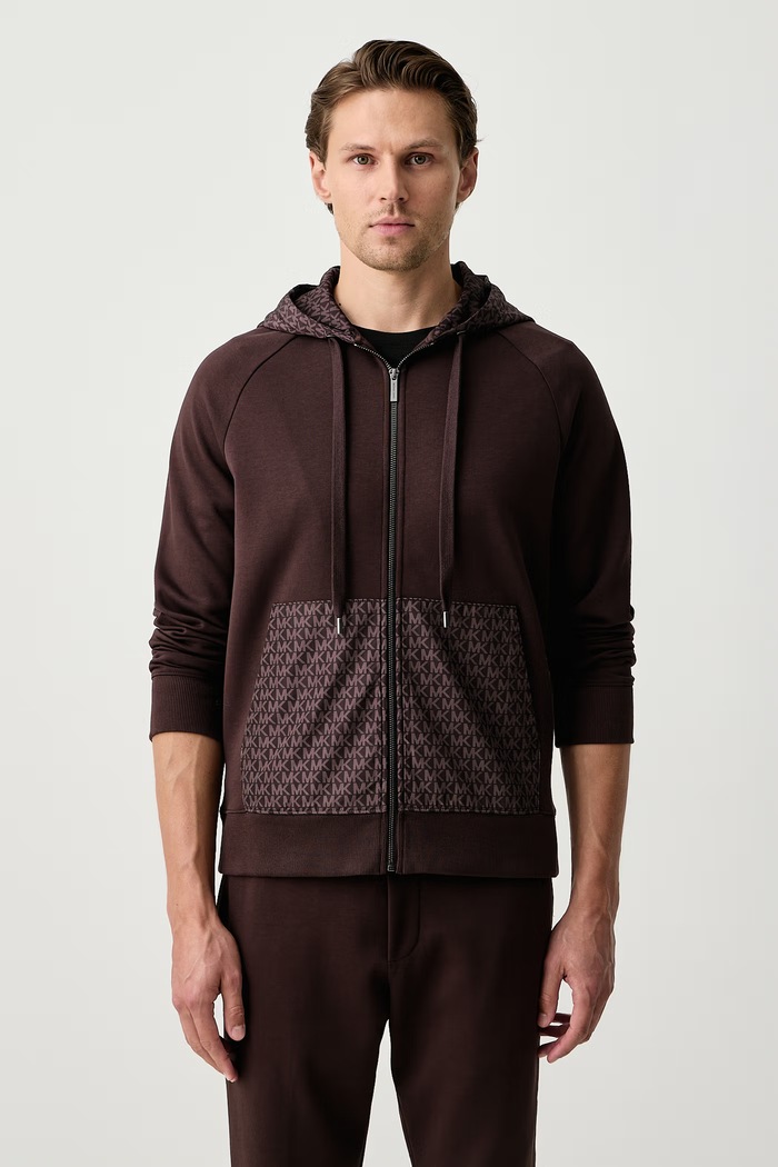 Michael Kors Bluza rozpinana z kapturem męska z bawełną brązowy CF552Q55MF