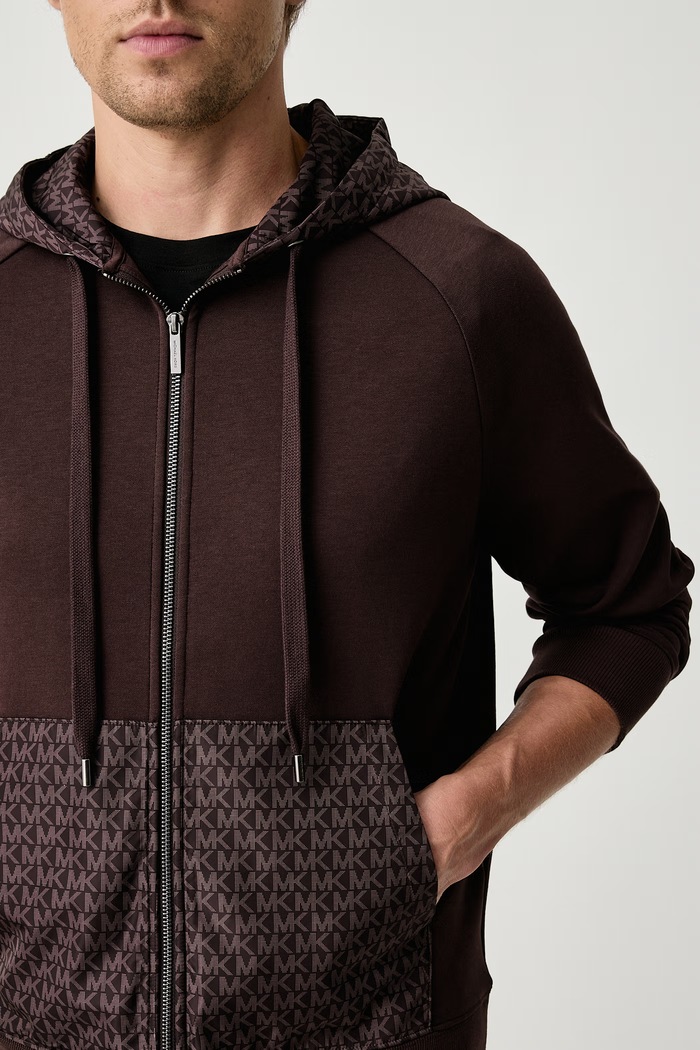 Bluza rozpinana z kapturem męska z bawełną Michael Kors CF552Q55MF brązowy