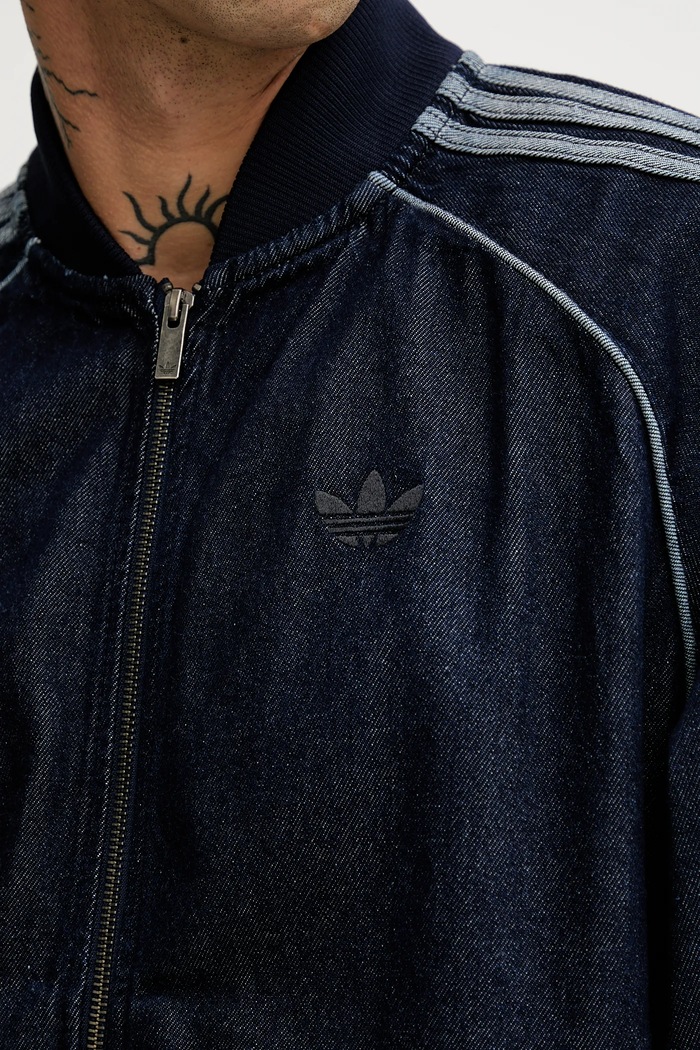adidas Originals суичър с цип от деним Adicolor loose SST JX6461 тъмносин