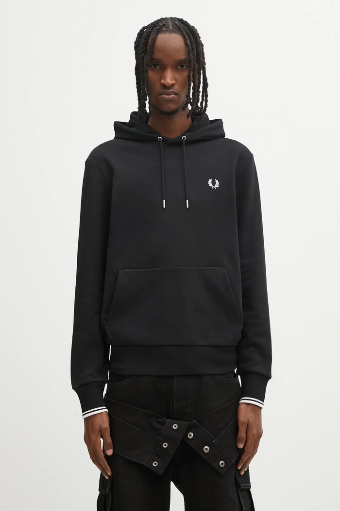 Fred Perry mikina s kapucňou bavlnená dámska jednofarebný čierna M2643