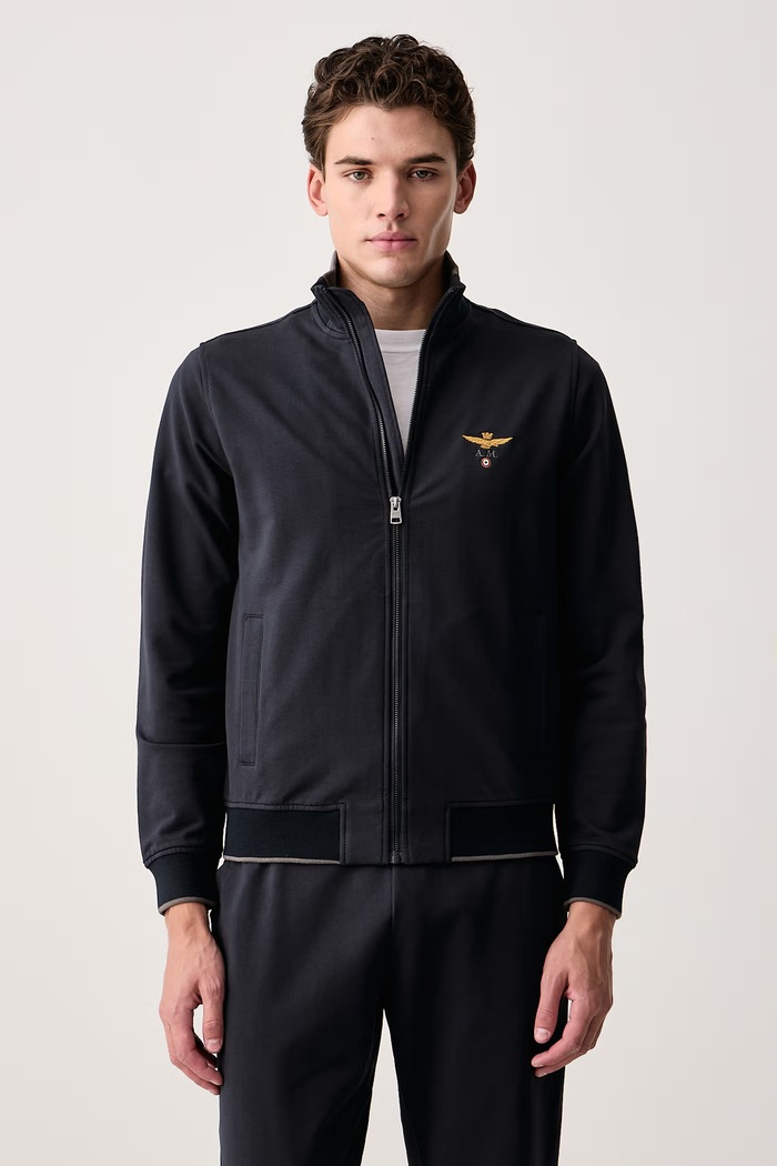 Aeronautica Militare Bluza rozpinana męska bawełniana z elastanem granatowy FE1956UF00459