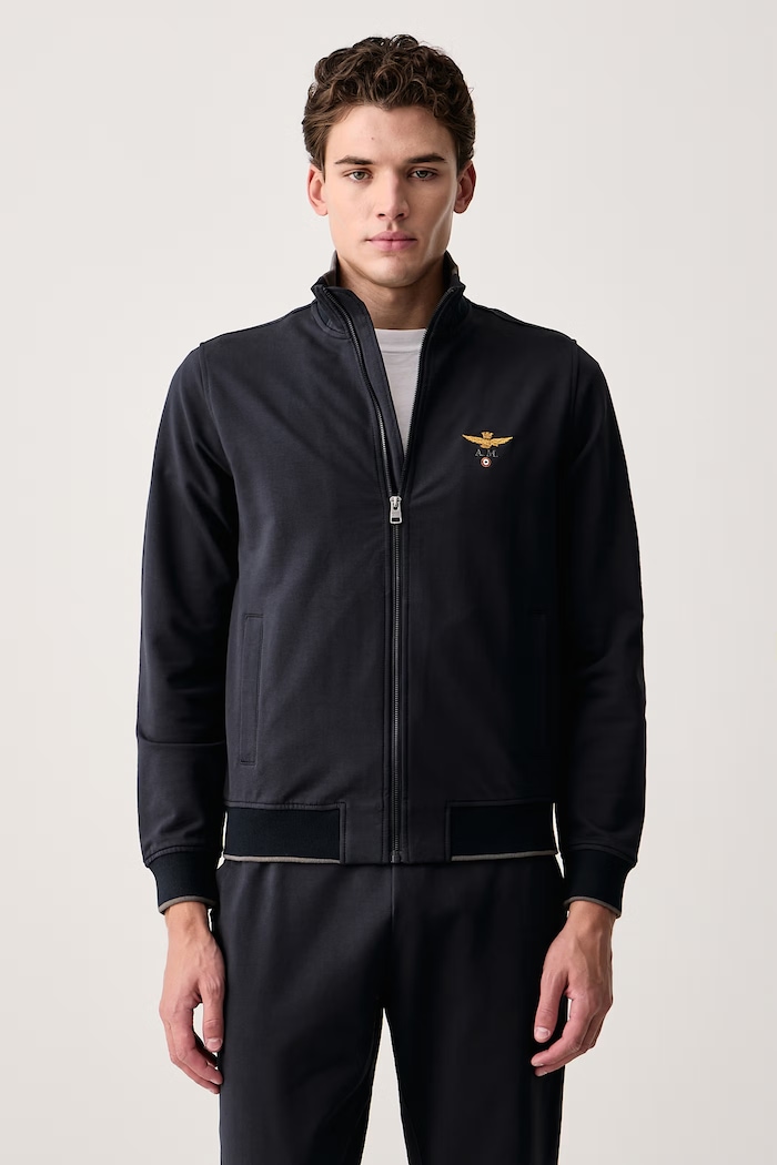 Aeronautica Militare Bluza rozpinana męska bawełniana z elastanem granatowy FE1956UF00459