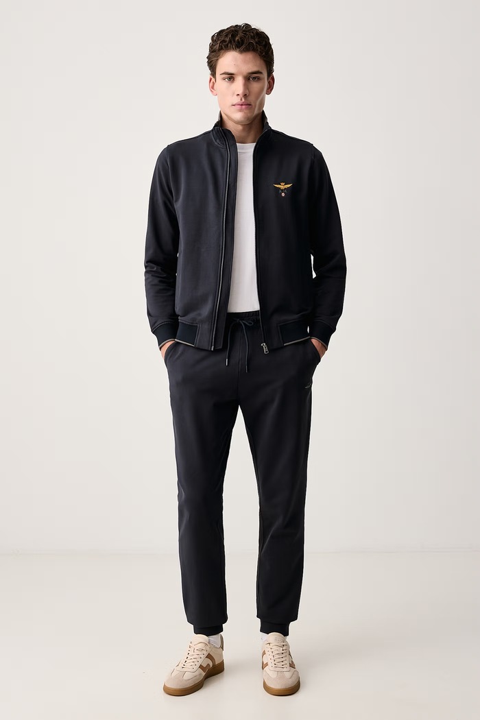 Aeronautica Militare Bluza rozpinana męska bawełniana z elastanem FE1956UF00459 granatowy SS26