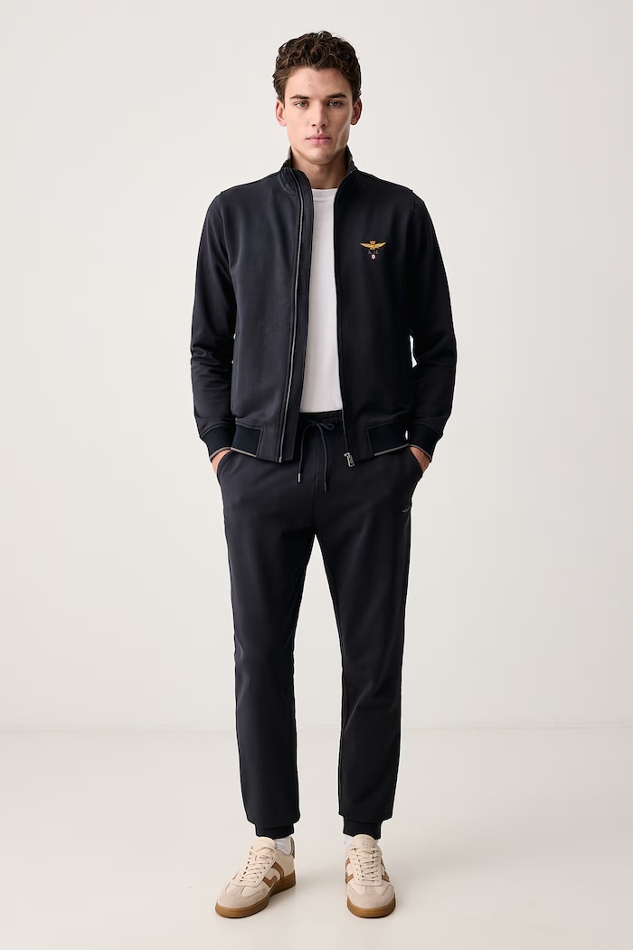 Aeronautica Militare Bluza rozpinana męska bawełniana z elastanem FE1956UF00459 granatowy SS26